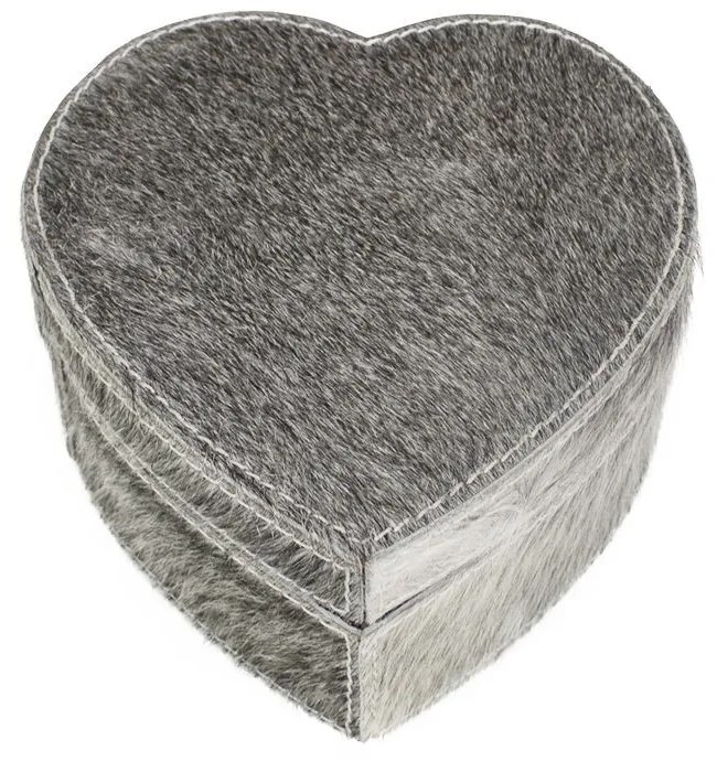 Šedý box z hovädzej kože v tvare srdca - 15 * 15 * 8cm