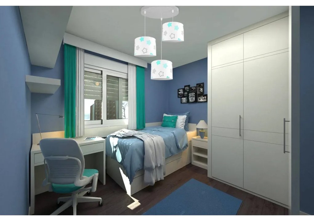 Detské závesné svietidlo Cone, 3x textilné tienidlo so vzorom (výber zo 6 farieb), (výber z 2 farieb konštrukcie), o