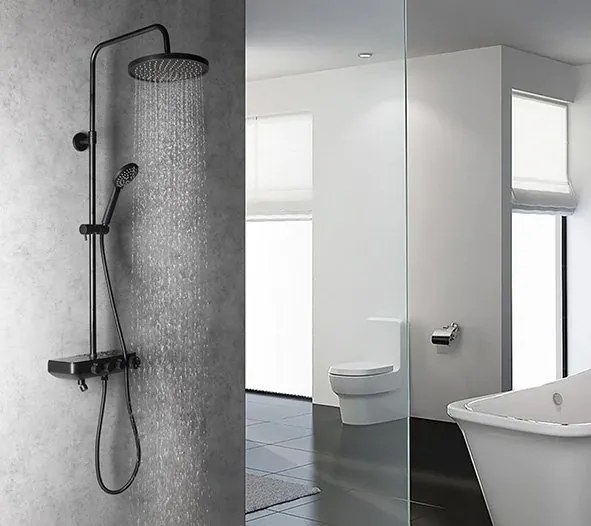 Aqualine Aqualine, FARRAO sprchový stĺp s batériou a napúšťaním, čierna mat, SL450B