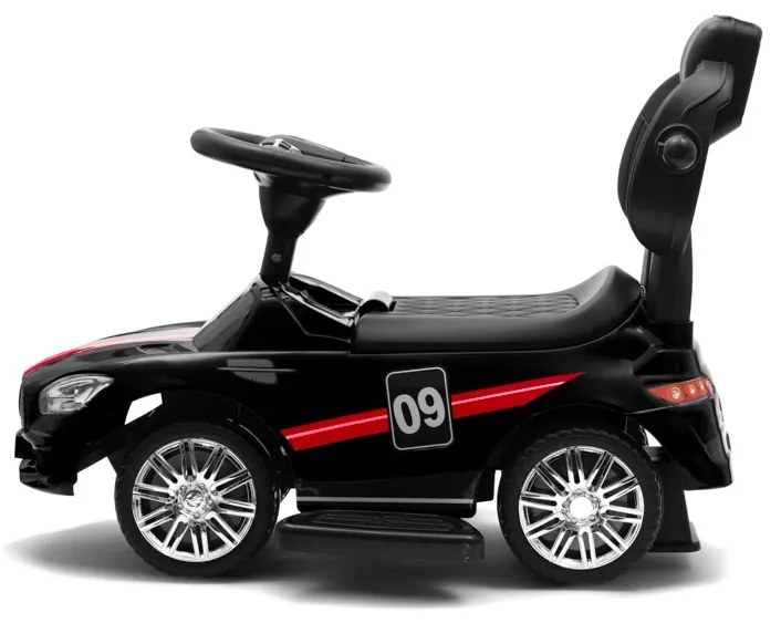 Detské odrážadlo so zvukom a vodiacou tyčou Baby Mix RACER čierne