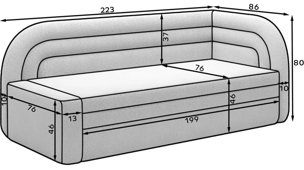 Krémovobiela rozkladacia/s úložným priestorom pohovka z textílie buklé ľavý roh 223 cm Fabillo – ELTAP