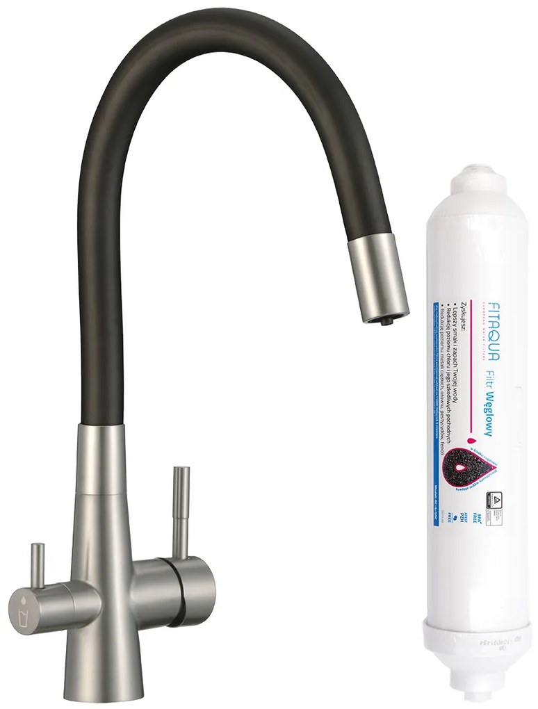 Laveo Riveco, vysoká drezová batéria s flexibilným výtokom a filtrom na pitnú vodu, čierna matná-brúsená oceľ, LAV-BRIB768D