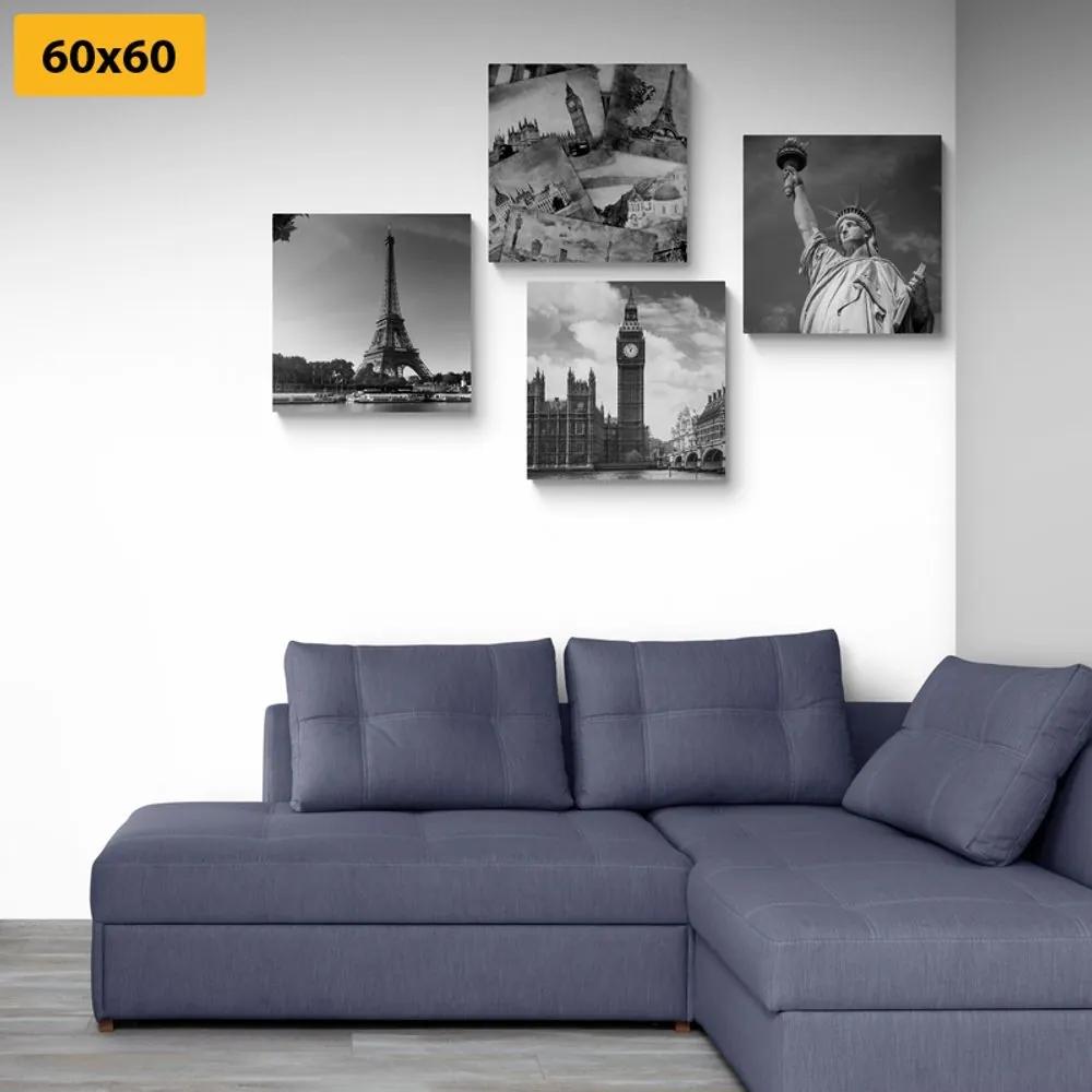 Set obrazov mestá a historické pohľadnice - 4x 60x60