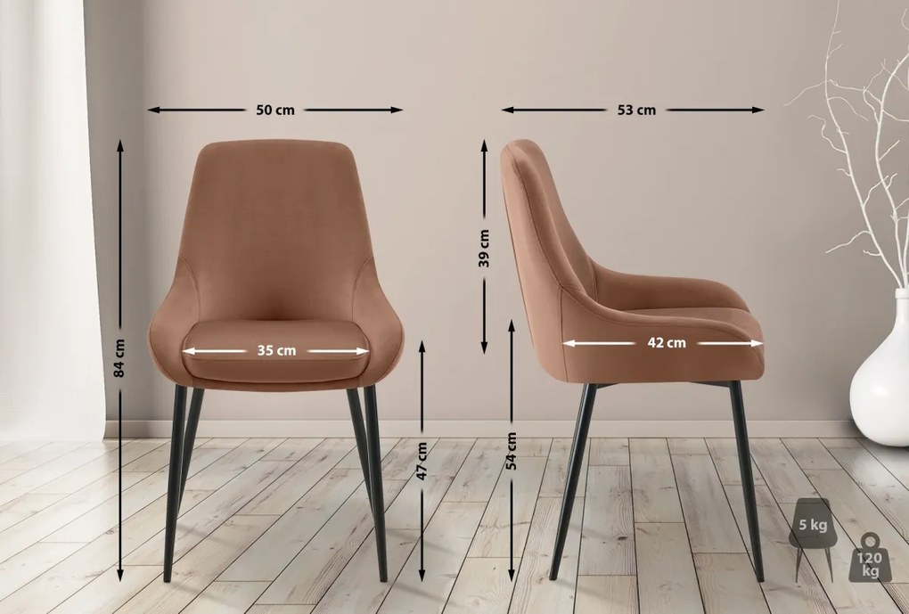 Jedálenská stolička Elmira - zamat, čierny rám - Hnedá