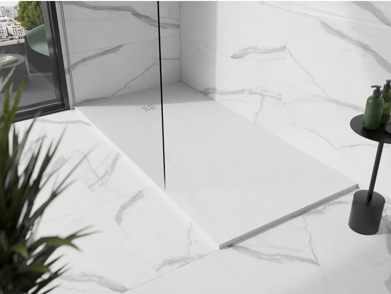 Mexen Stone+, obdĺžniková vanička z minerálneho kompozitu 200 x 90 cm, biela, biela krytka, 44109020-W