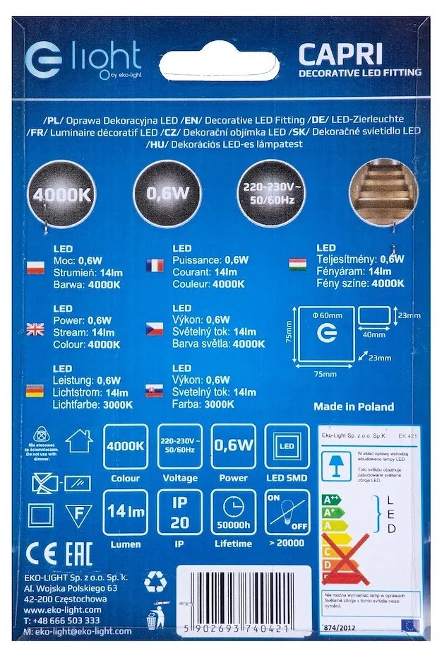 Schodiskové LED svietidlo Capri, 1x LED 0,6w, 4000k, s