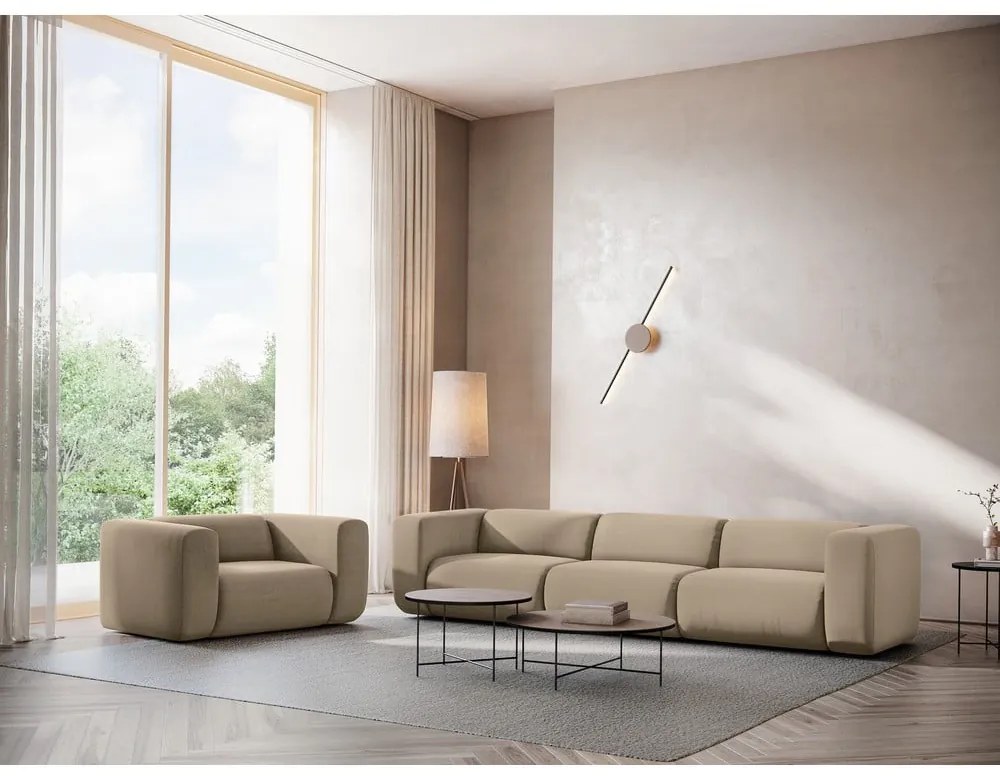 Béžová zamatová pohovka 319 cm Ekahi – Makamii