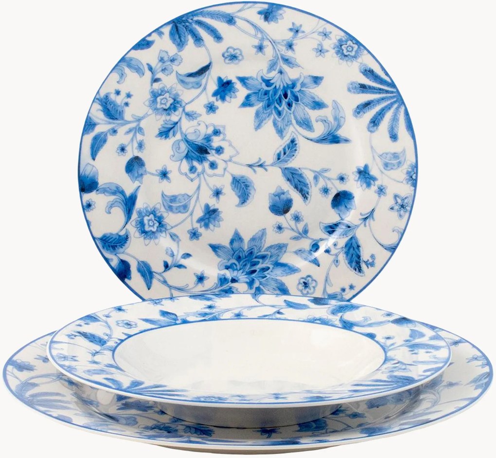 Súprava riadu z nového kostného porcelánu Blue Arbor, 6 osôb, 18 ks