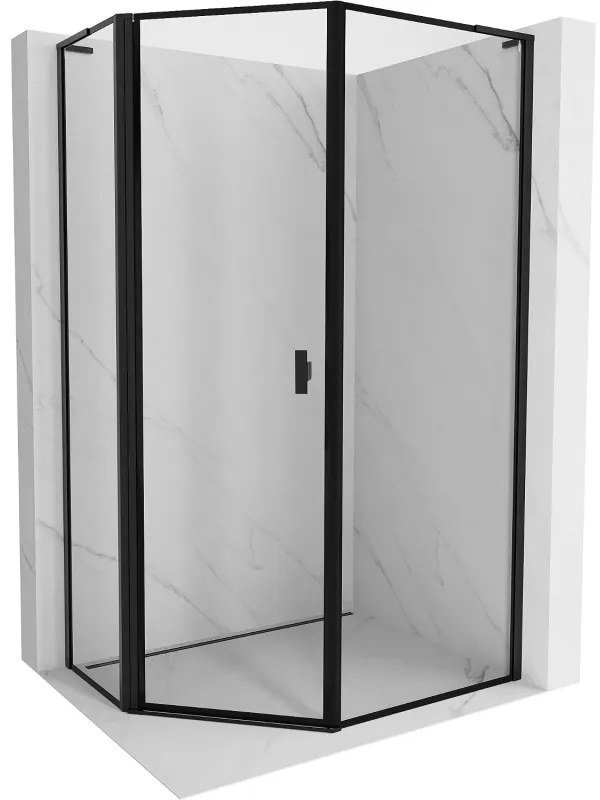 Mexen Mist L, päťuholníkový sprchový kút s krídlovými dverami, 80 x 100 cm, 8mm číre sklo, čierny profil, 8A8L-080-100-70-70-L