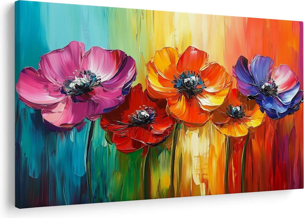 Obraz - Päť pestrofarebných kvetov (90x60 cm)