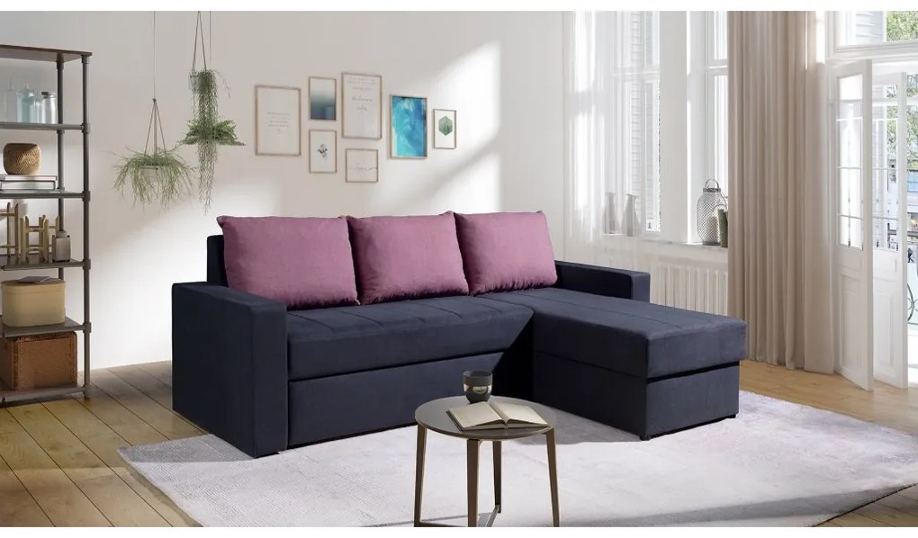 Rohová sedacia súprava Desmo, grafitová / růžová Cashmere, ľavý roh