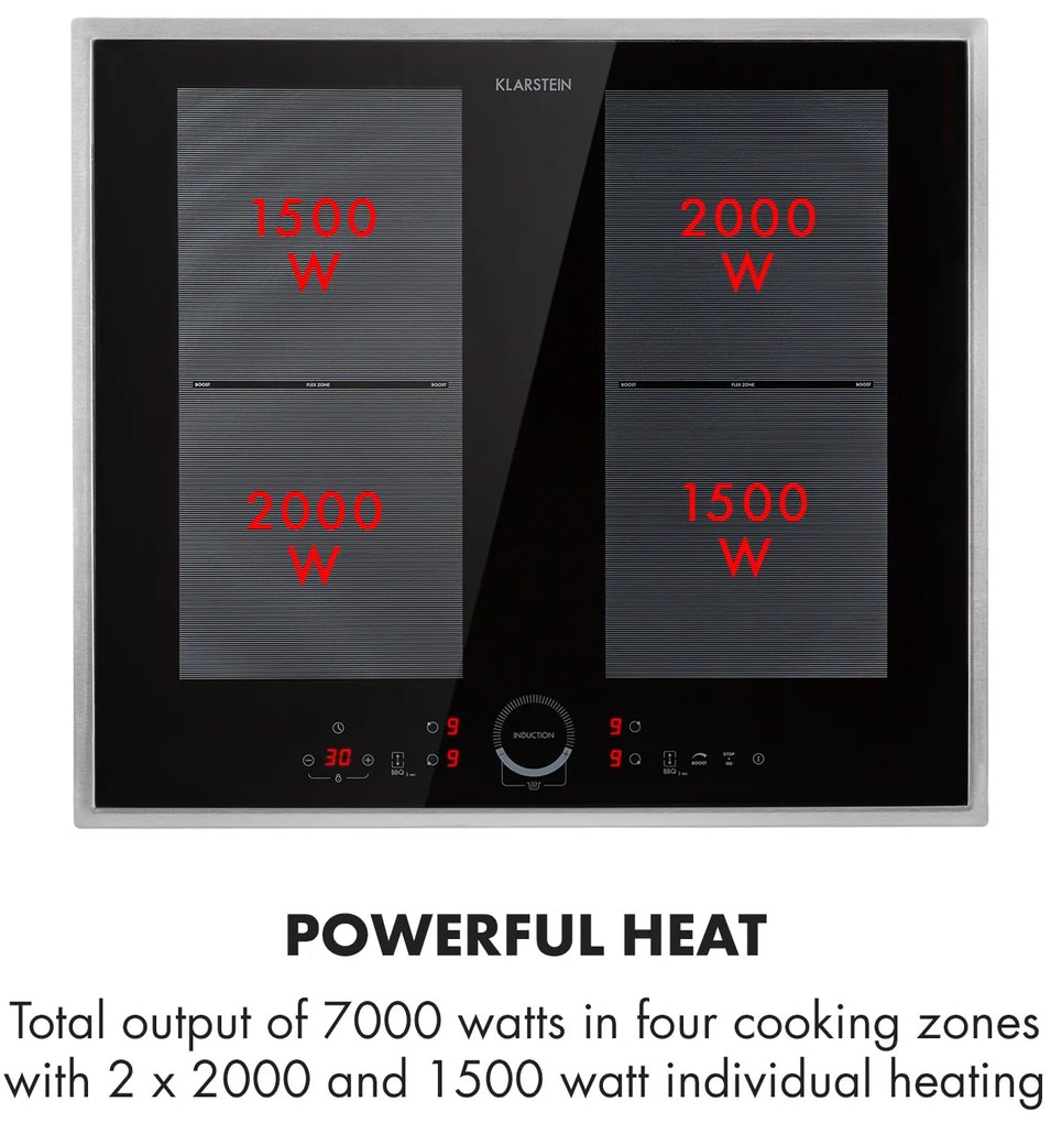 Klarstein Delicatessa 60 Prime, indukčná varná doska, 7000 W, 4 zóny, časovač, čierna