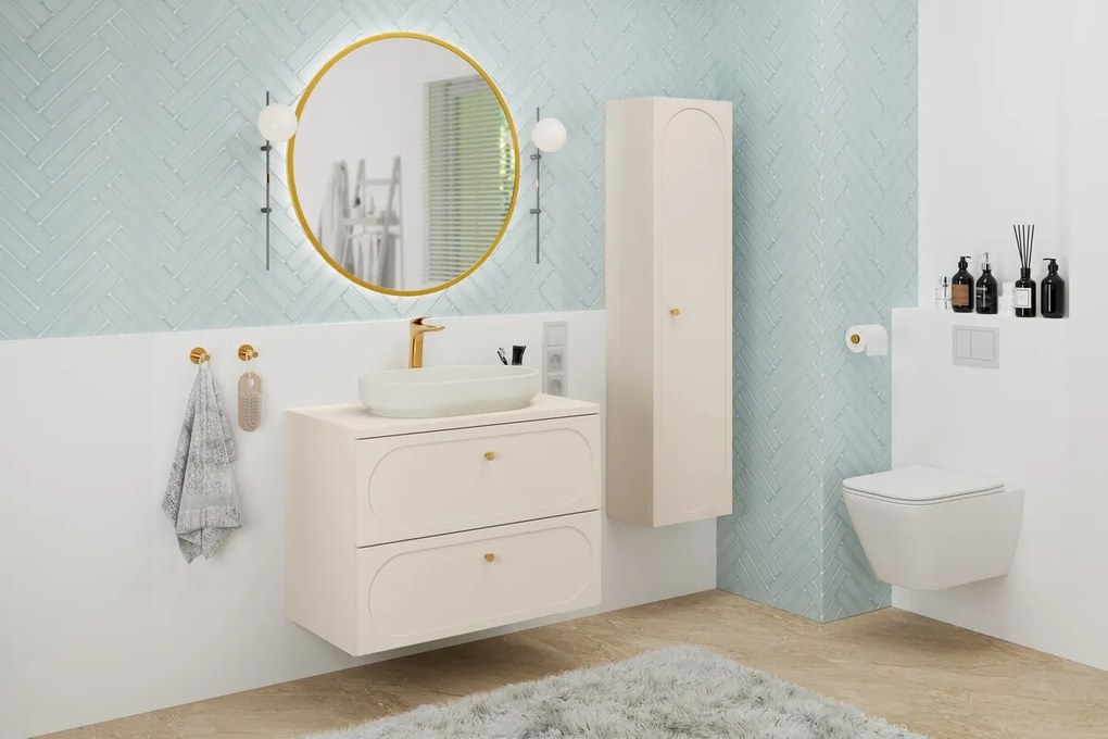 Vysoká závěsná koupelnová skříňka Donna 80-35-1D písková