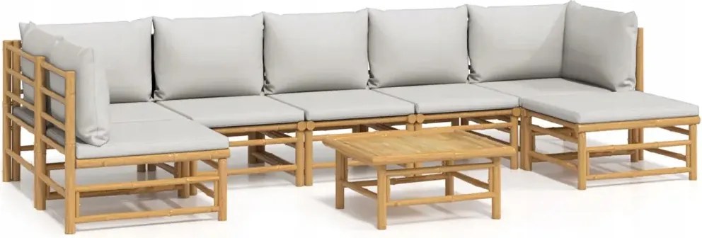 vidaXL 8-dielna sada záhradného nábytku, svetlošedé vankúše, bambus