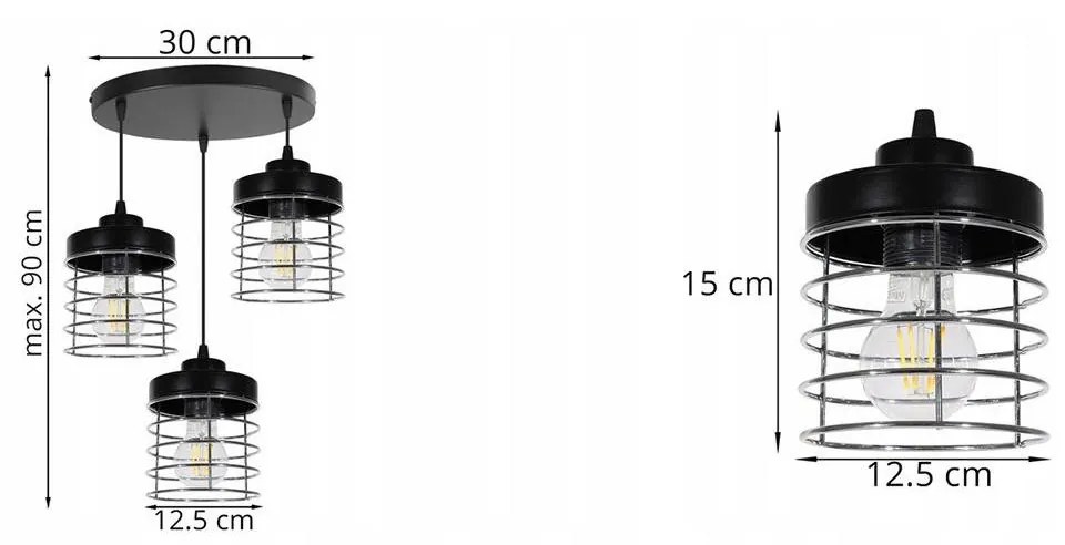 Závesné svietidlo RASTI, 3x drôtené tienidlo (výber z 2 farieb), O, CH