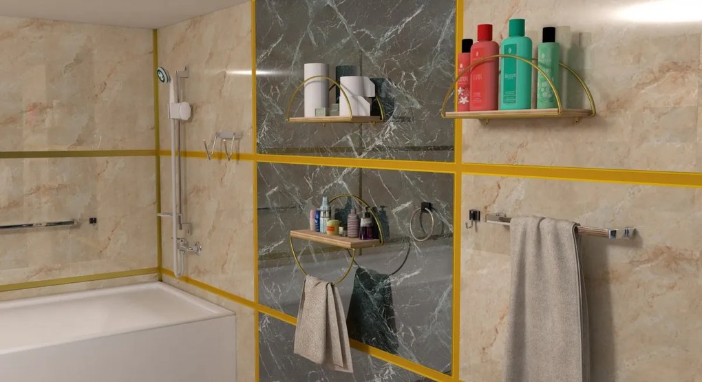 Nástenná polica Rafi I smrekovec/zlatá