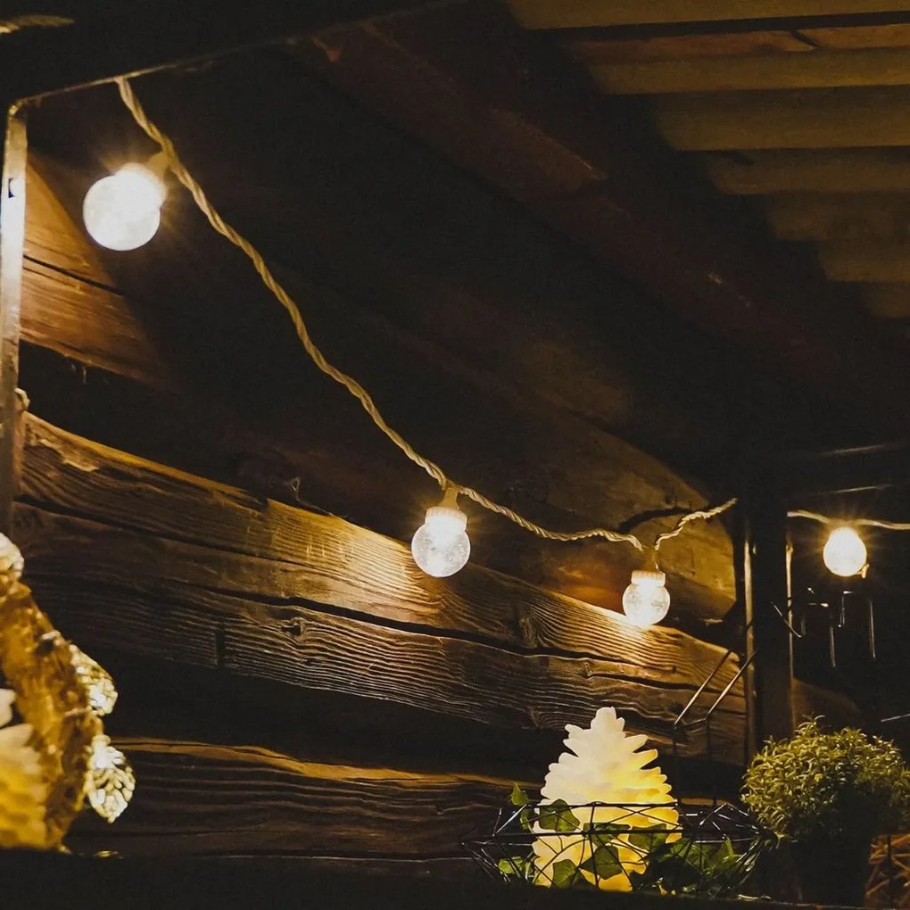 DECOLED Party osvětlení 5 m, 10 teple bílých LED, průhledné baňky, bílý kabel