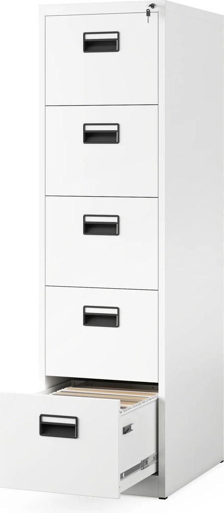 Kovová kartotéková skriňa s 5 zásuvkami, biela, 460x1625.5x620 mm: SARA