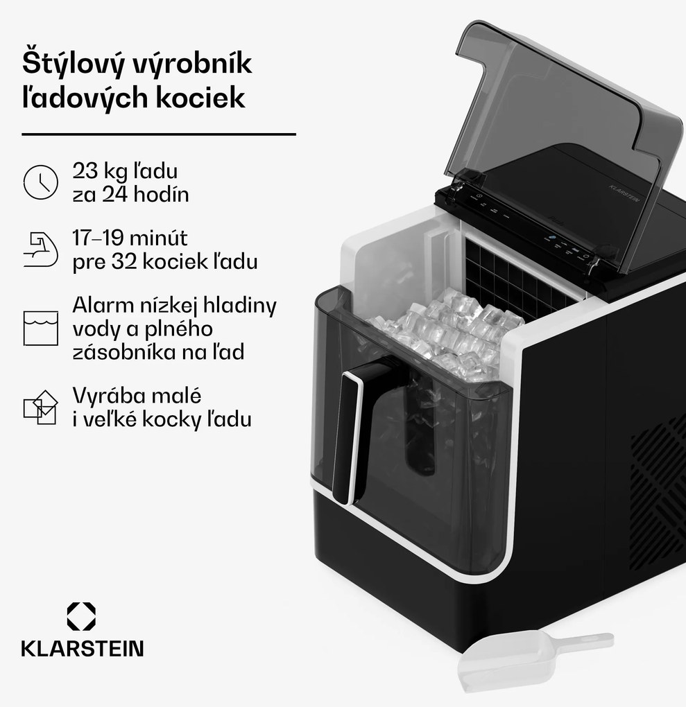 Klarstein Ice Lux výrobník ľadu, nehrdzavejúca oceľ, 23 kg/24h, samočistiaci