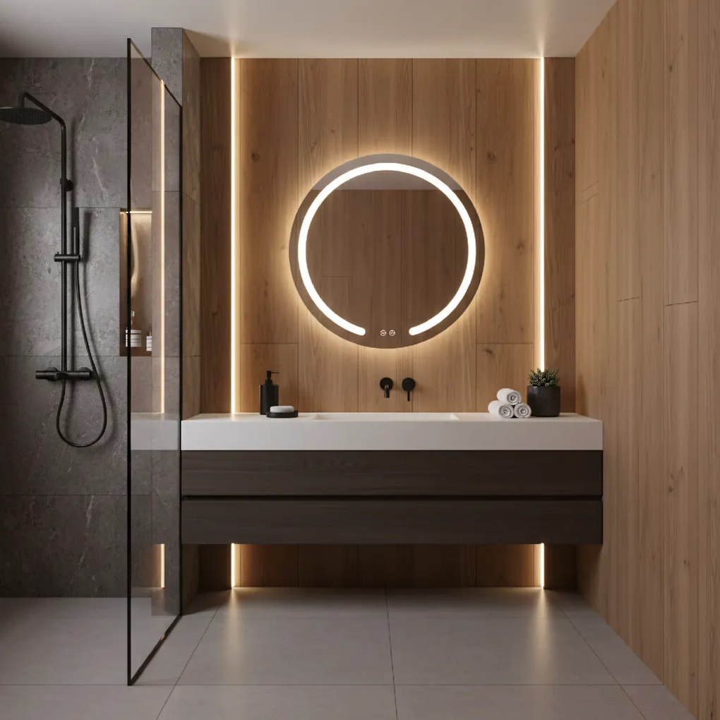 Rea Zrkadlo Modern ⌀80 cm s vyhrievaním a regulovateľným LED osvetlením HOM-00906