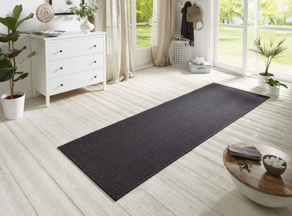 BT Carpet - Hanse Home koberce Behúň Nature 104276 Anthracite – na von aj na doma - 80x500 cm