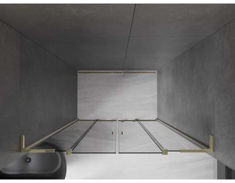Mexen Velar L Duo, posuvné sprchové dvere do otvoru 140 cm, 8mm šedé sklo, zlatá lesklá, 871-140-003-42-50