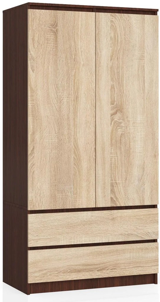 Šatníková skriňa Safwan (wenge + dub sonoma). Akcia -21%. Vlastná spoľahlivá doprava až k Vám domov. 1128800
