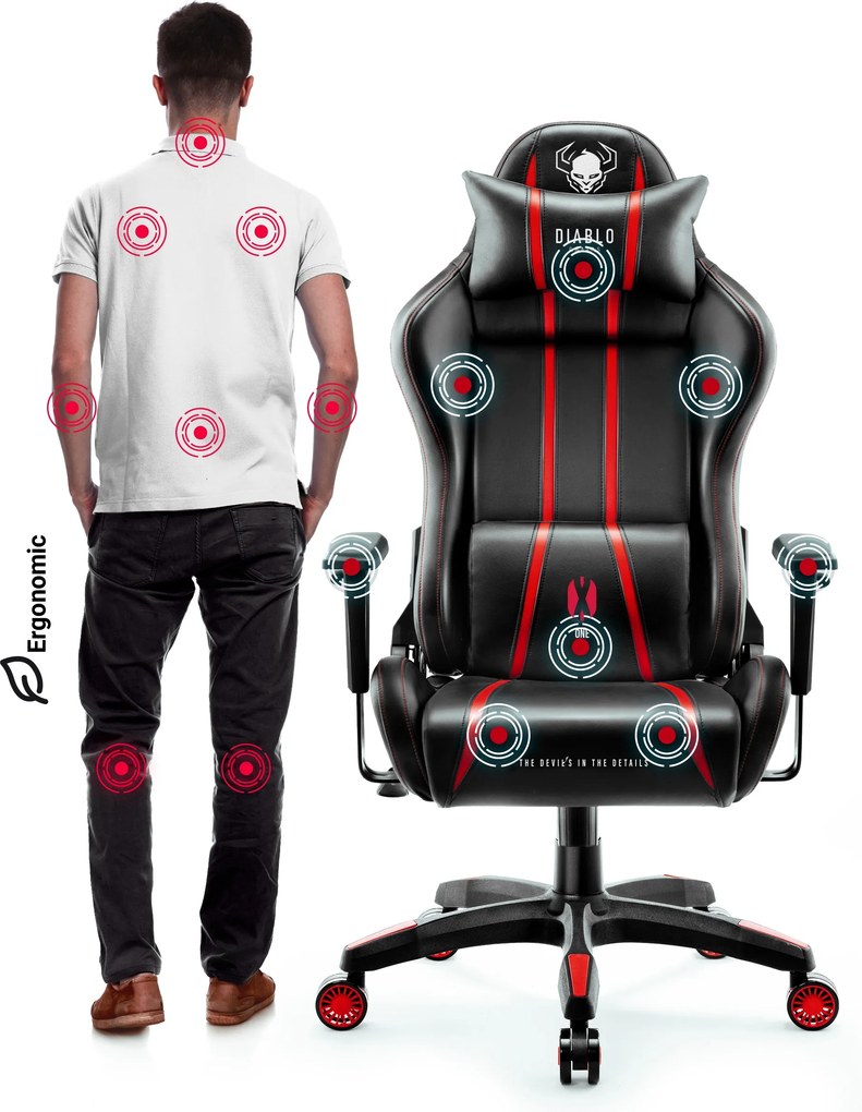 Herné kreslo z eko-kože Normal Size, čierny-červený: Diablo X-One 2.0