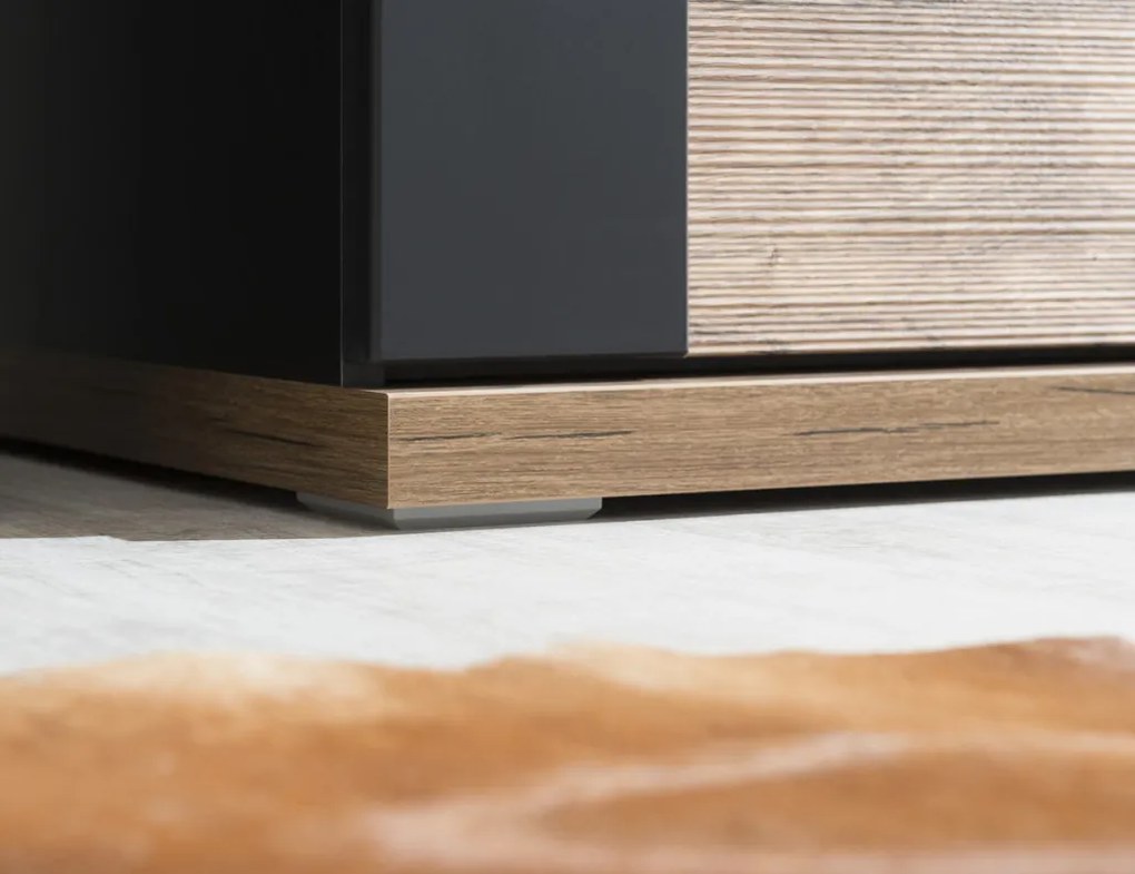 Vysoká vitrína Boston, čierna/dub ribbeck, s osvetlením, ľavá