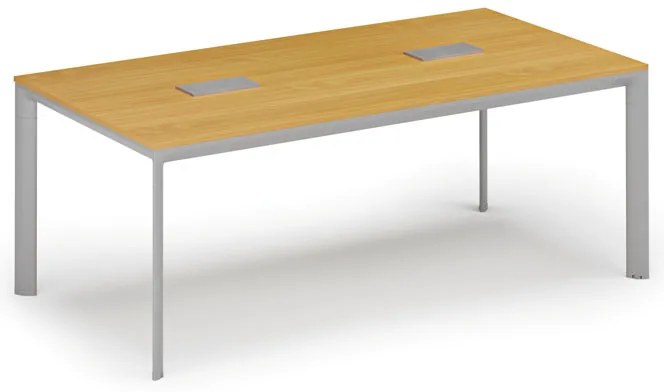 Rokovací stôl PRIMO INVITATION, 200x100 cm, buk + 2x stolná zásuvka TYP I, strieborná