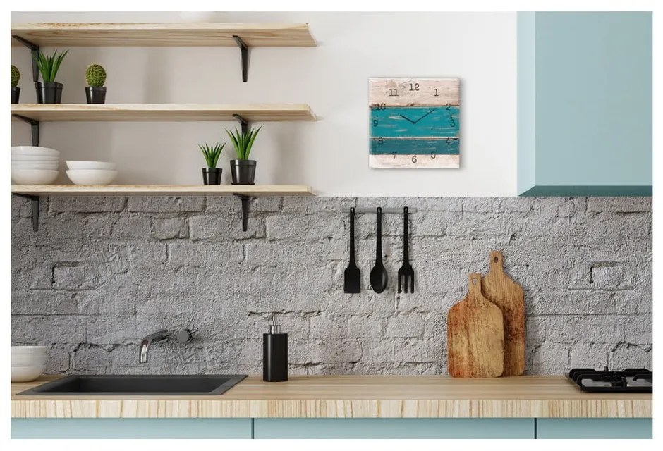 Nástenné hodiny Styler Glassclock Blue Wood, 30 × 30 cm