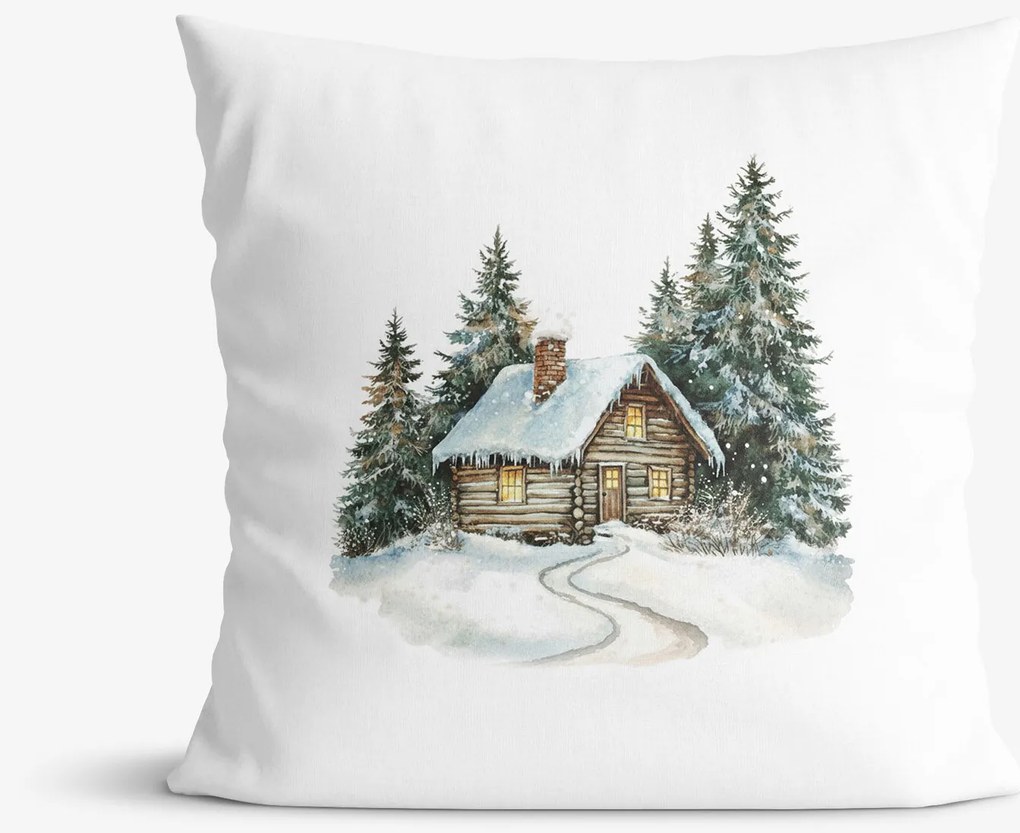 Goldea vianočná dekoračná obliečka na vankúš - zimná chalúpka 45 x 45 cm