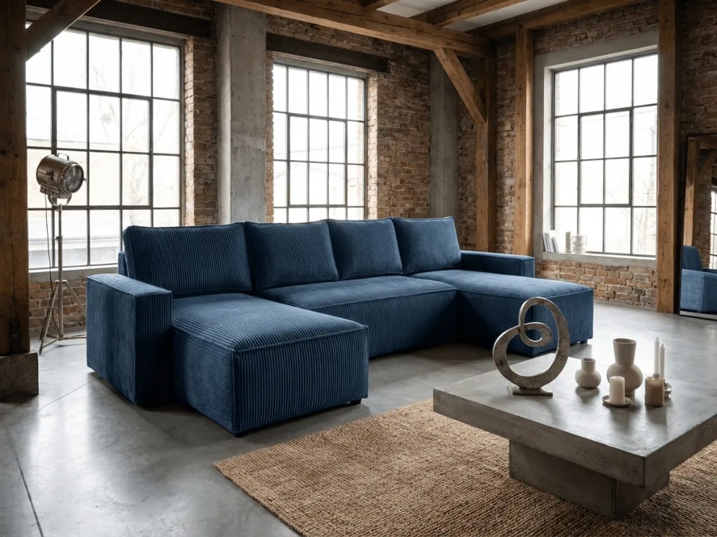 Tmavomodrá sedacia súprava do U SMART COSARO 295x140 cm