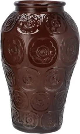 Čokoládově hnědá skleněná váza s reliéfem květin Delight - Ø 15*25 cm