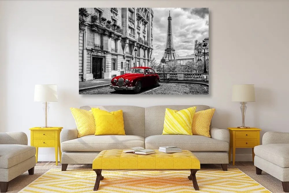 Obraz červené retro auto v Paríži - 60x40