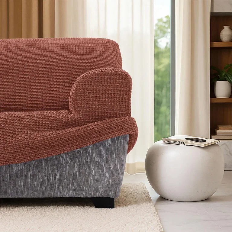 Super strečové poťahy RUBINIA tehlová dvojkreslo (š. 140 - 180 cm)