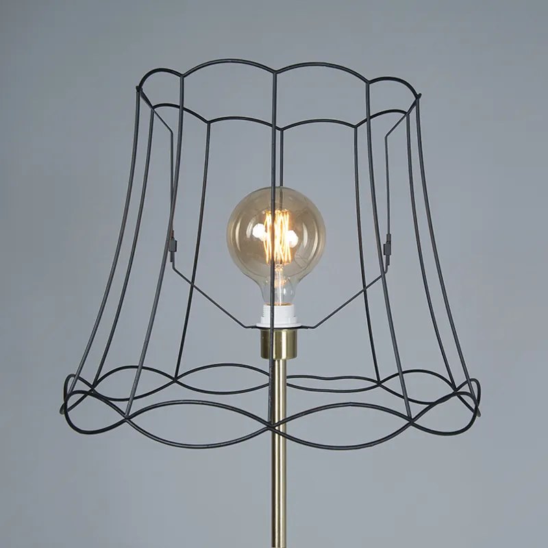 Retro stojaca lampa mosadz s rámom Granny čierny 45 cm - Kaso