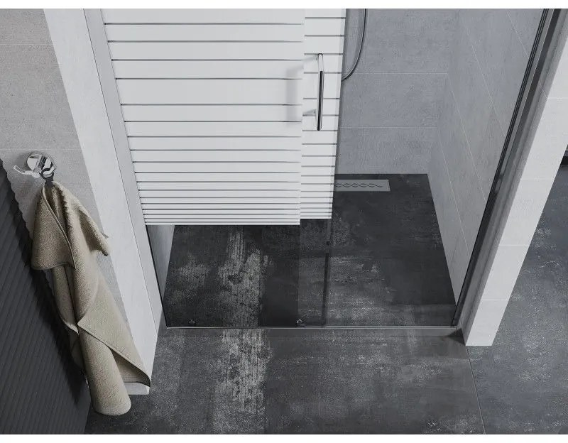 Mexen Apia, posuvné dvere do otvoru 115 x 190 cm, 6mm číre sklo-pásiky, chrómový profil, 845-115-000-01-20