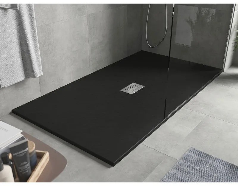 Mexen Hugo, obdĺžniková sprchová vanička SMC 150 x 100 cm, čierna, oceľová krytka, 42701015-X