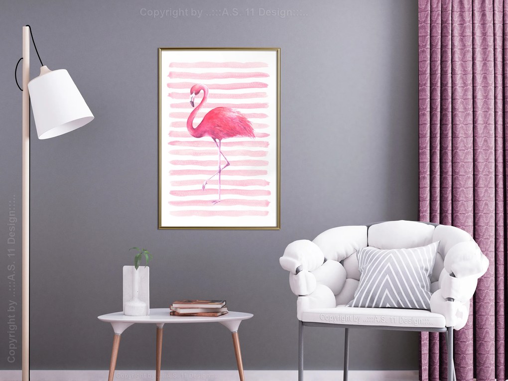 Artgeist Plagát - Flamingo and Stripes [Poster] Veľkosť: 20x30, Verzia: Zlatý rám