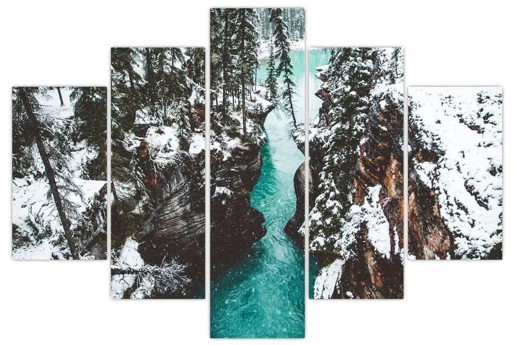 Obraz - horská rieka v zime (150x105 cm)