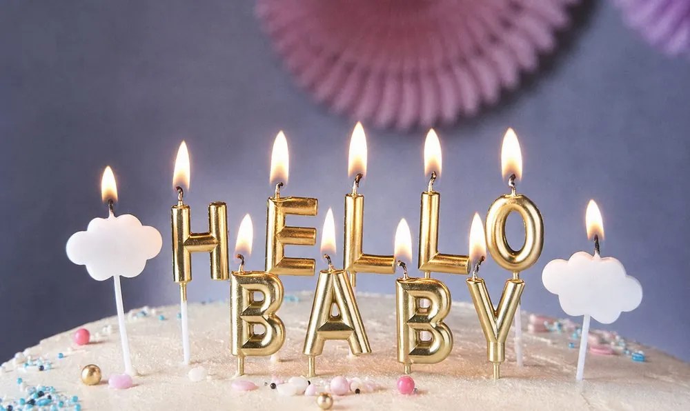HELLO BABY Sada sviečok - zlatá