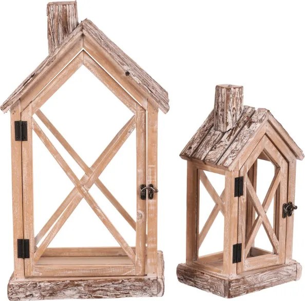 Set dvoch drevených lampášov hnedý DA219 (2 ks)