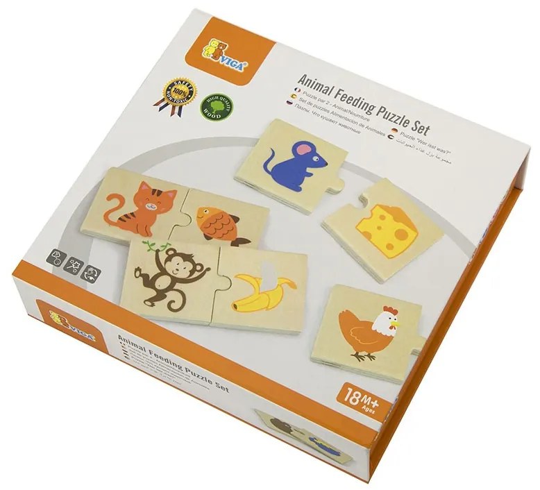 Drevené puzzle Viga Kŕmenie zvierat