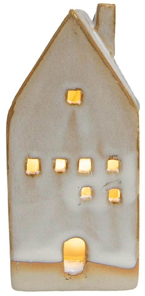 Béžový porcelánový domček s LED svetielkami - 5*5*12 cm