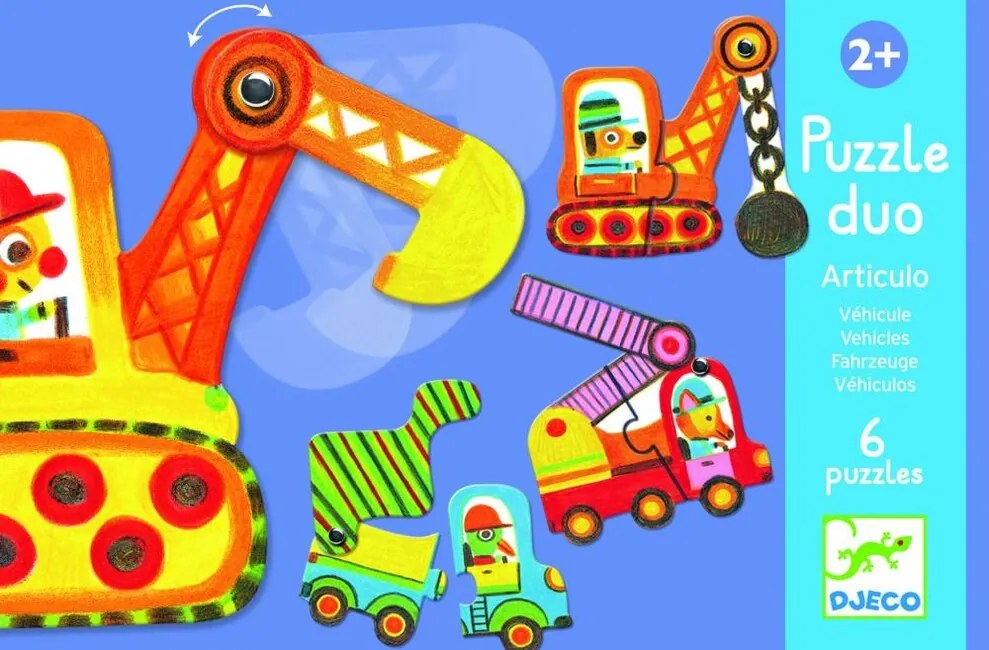 Djeco Puzzle duo: Pohyblivé vozidlá