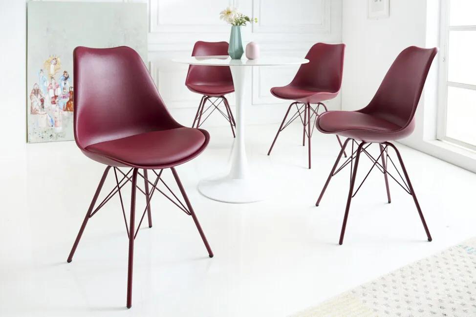 Dizajnová jedálenská stolička Scandinavia červená umelá koža