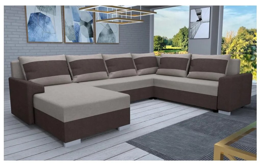 Čalúnená univerzálna rozkladacia sedacia súprava do U OXFORD hnedá/taupe