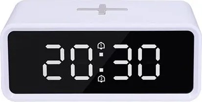 Solight CA07W - Digitálne hodiny s bezdrôtovou nabíjačkou Qi 230V/CR2032 biela