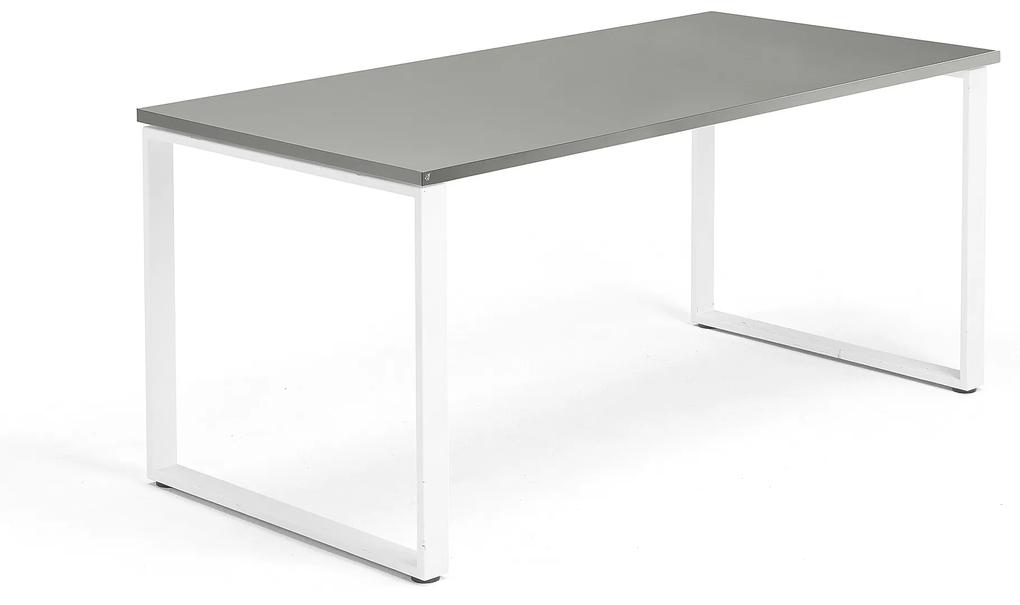 Kancelársky stôl QBUS, O-rám, 1600x800 mm, biela, svetlošedá